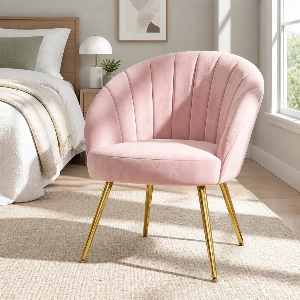 Armchair High Resilience Foam Extra Wide Back Pink Velvet