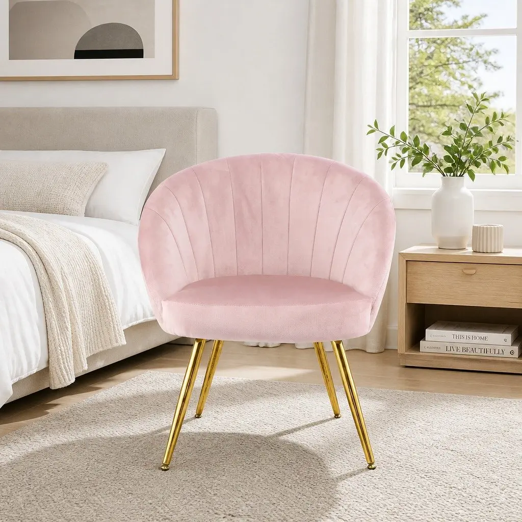 Armchair High Resilience Foam Extra Wide Back Pink Velvet