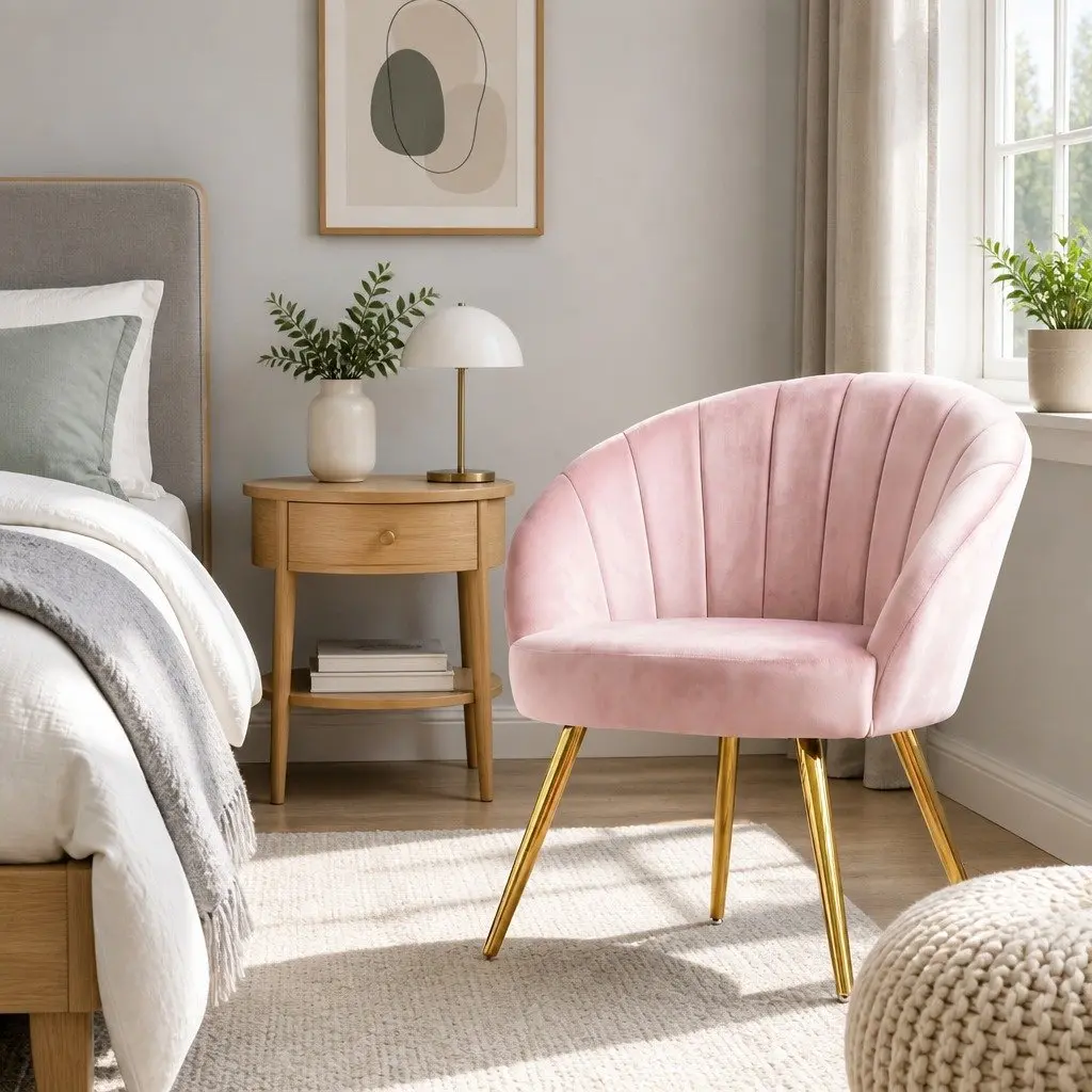 Armchair High Resilience Foam Extra Wide Back Pink Velvet