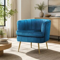 Velvet Navy Blue Armchair with Splayed Steel Legs