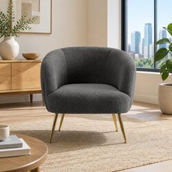Modern Accent Chair in Charcoal Sherpa Boucle