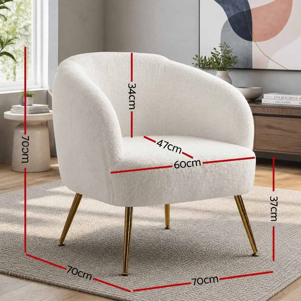 Armchair Sherpa Fabric White Relaxation Seat Curvy Winged Backrest