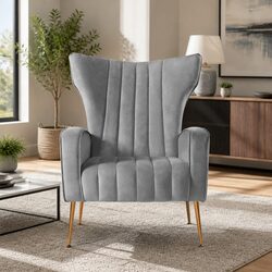 Grey Velvet Armchair: High Back and Extra Wide Seat