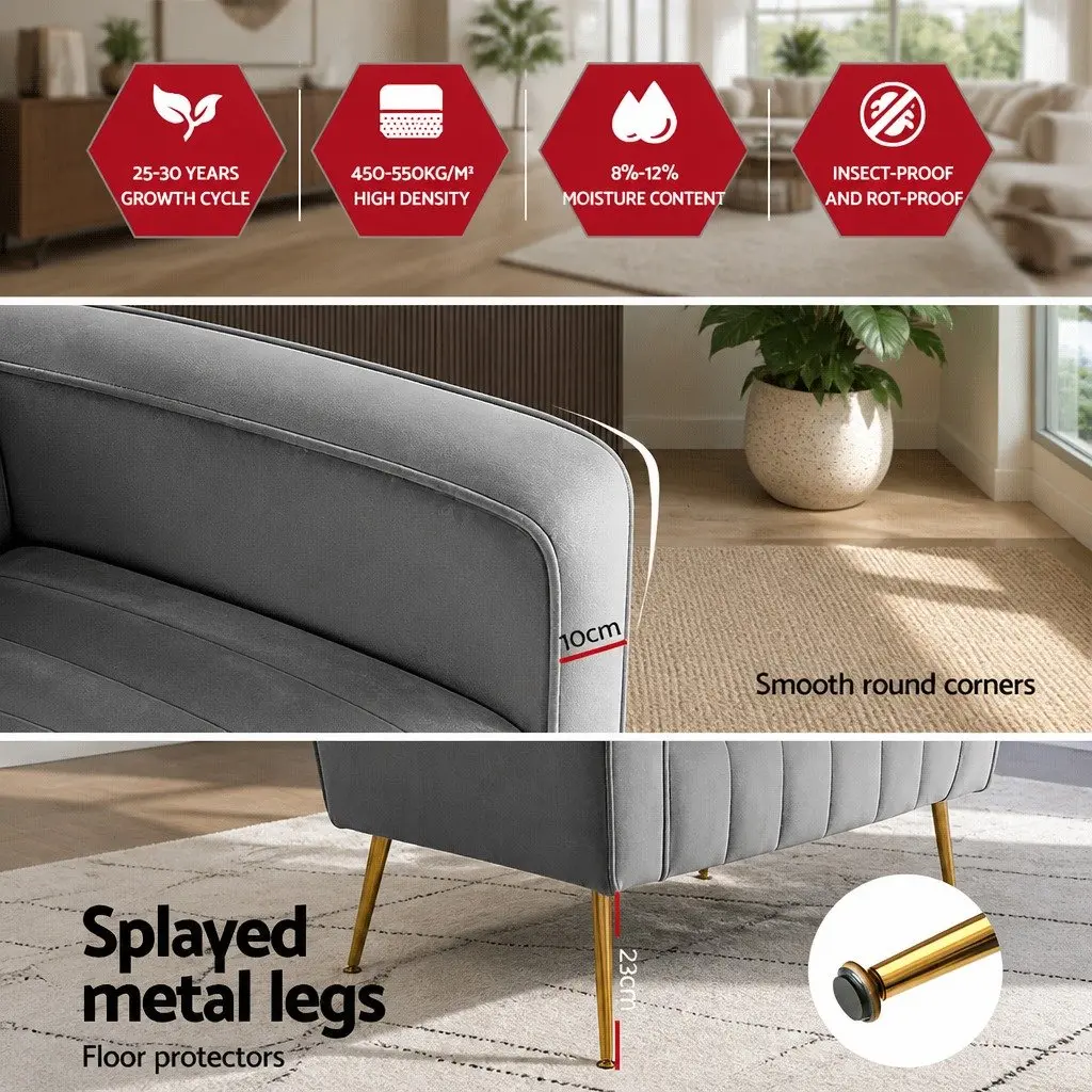 Grey Velvet Armchair High Back Extra Wide Seat