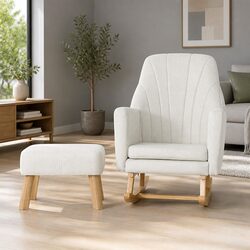 Beige Linen Rocking Chair with Included Footrest