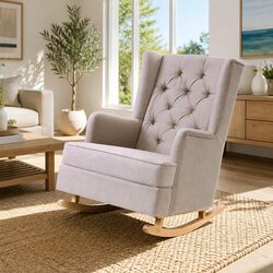 Convertible Beige Rocking Armchair with Tufted Wingback