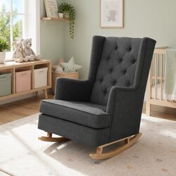 Convertible Charcoal Wingback Rocking and Stationary Chair