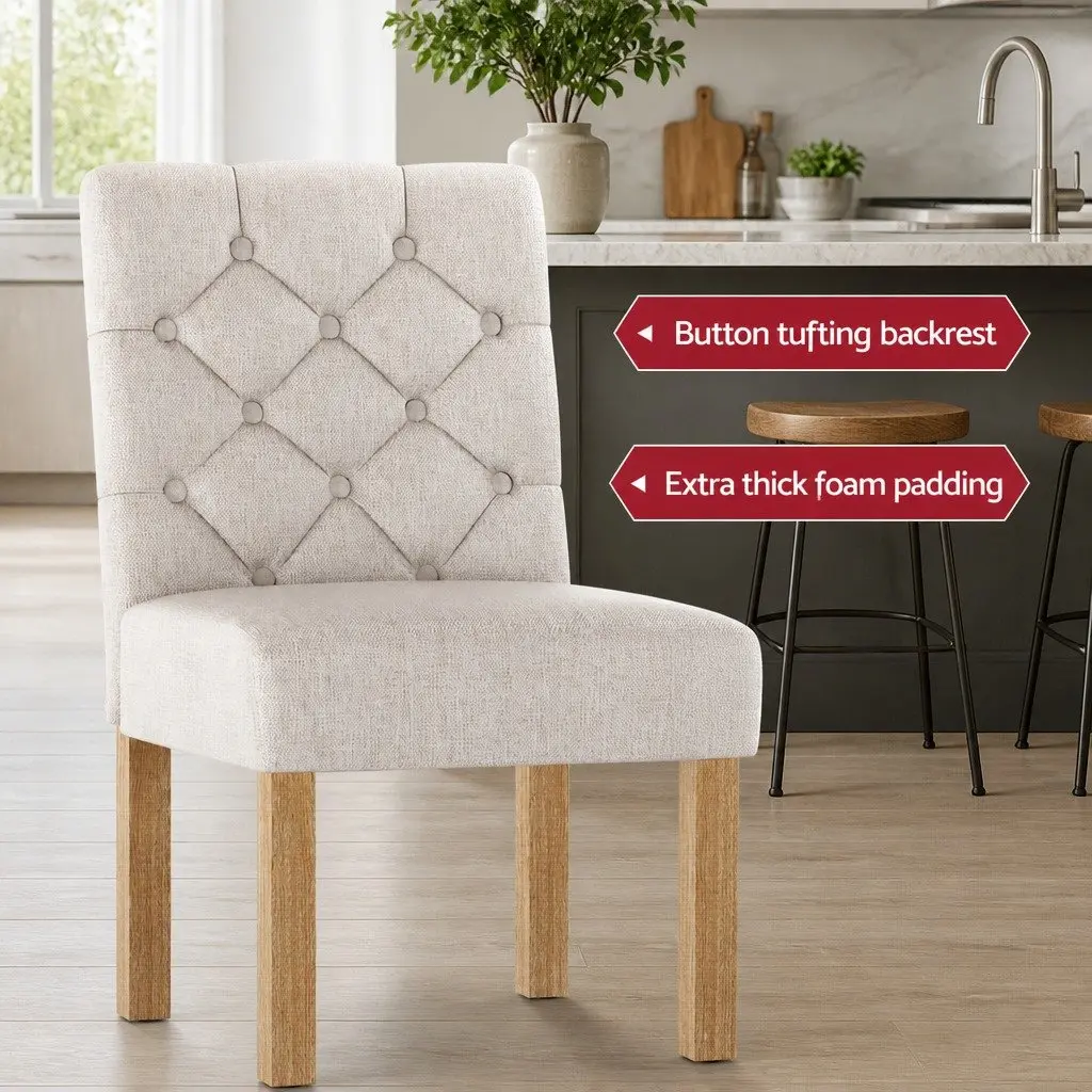 Bar Stools Linen Upholstered High Backrest Beige 2 Piece