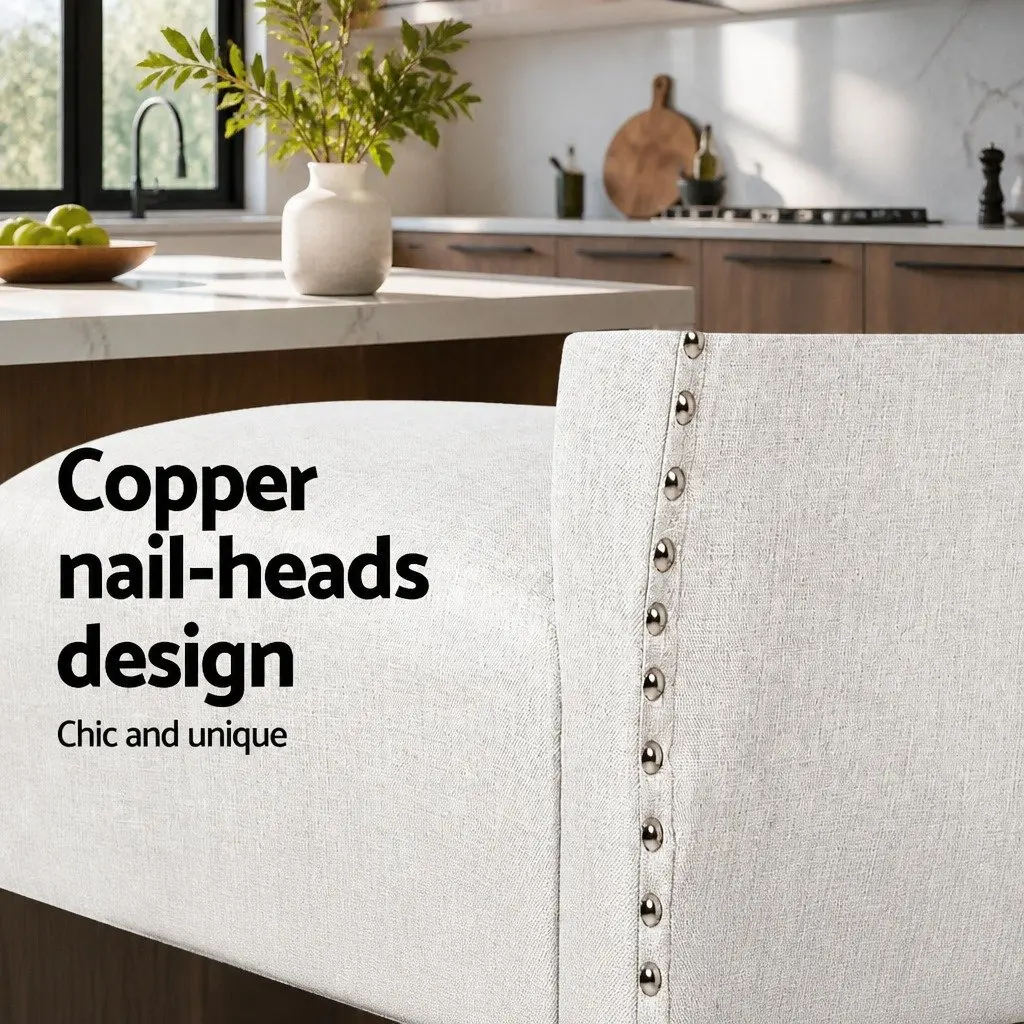 Bar Stools Linen Upholstered High Backrest Beige 2 Piece