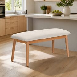 106cm Dining Bench with Faux Linen Seat and Wooden Legs