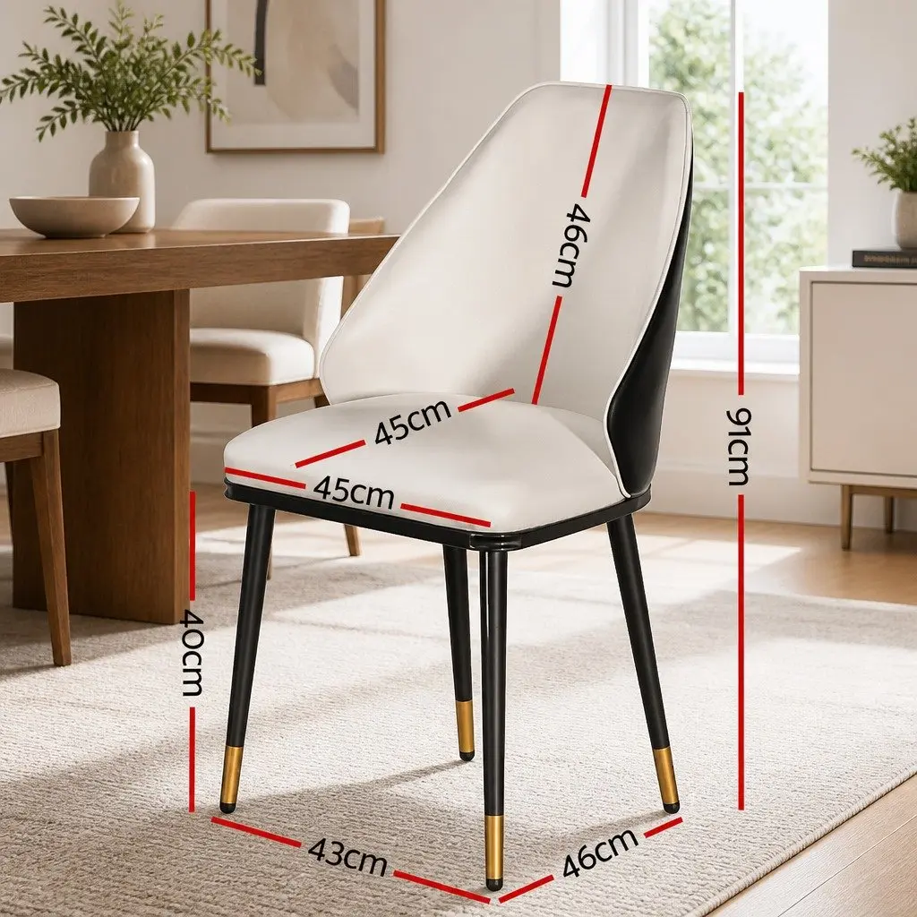 Dining Chairs Set of 2 Comfort PU Leather Seat Contoured Backrest Steel Legs Beige Black
