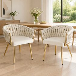Velvet Armchair Dining Chairs Set of 2 with Steel Legs