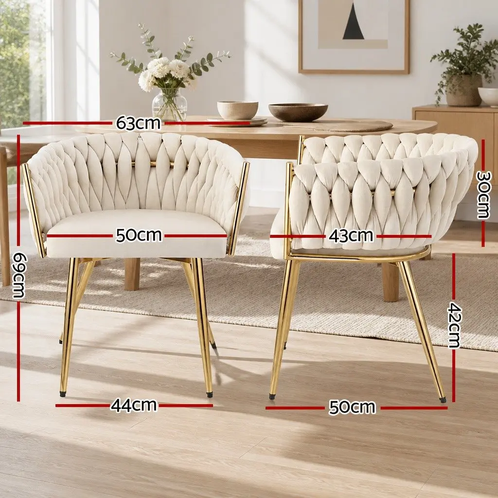 Dining Chairs Plush Velvet Armchair Beige 2 Piece
