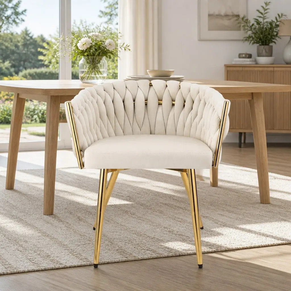 Dining Chairs Plush Velvet Armchair Beige 2 Piece