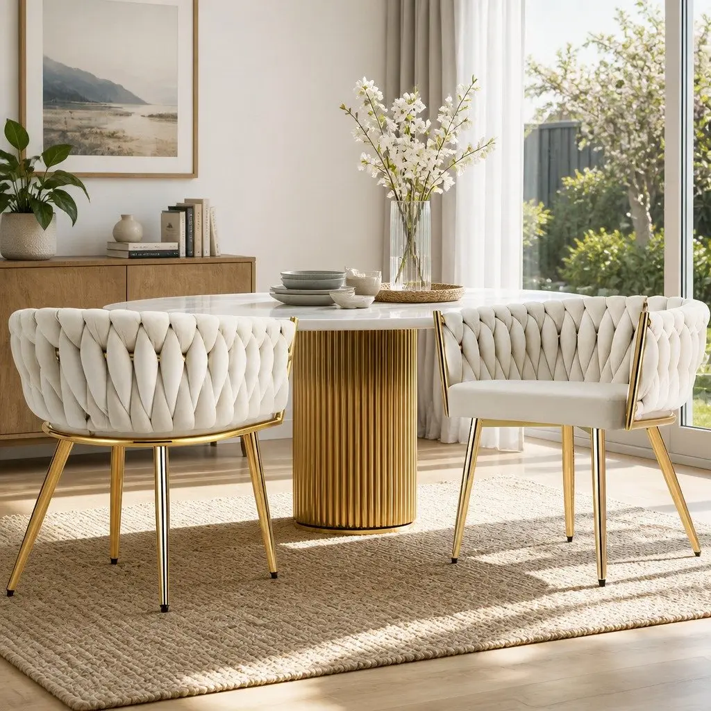 Dining Chairs Plush Velvet Armchair Beige 2 Piece