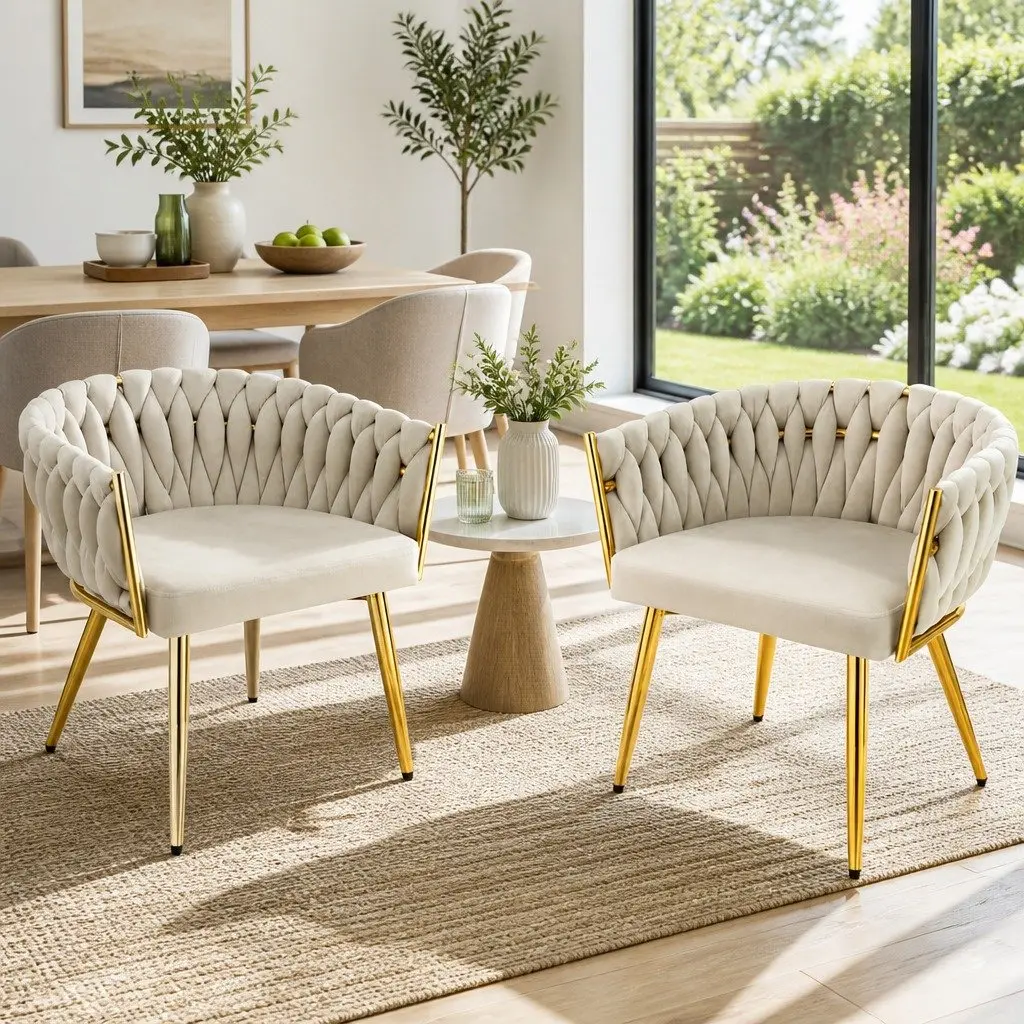 Dining Chairs Plush Velvet Armchair Beige 2 Piece