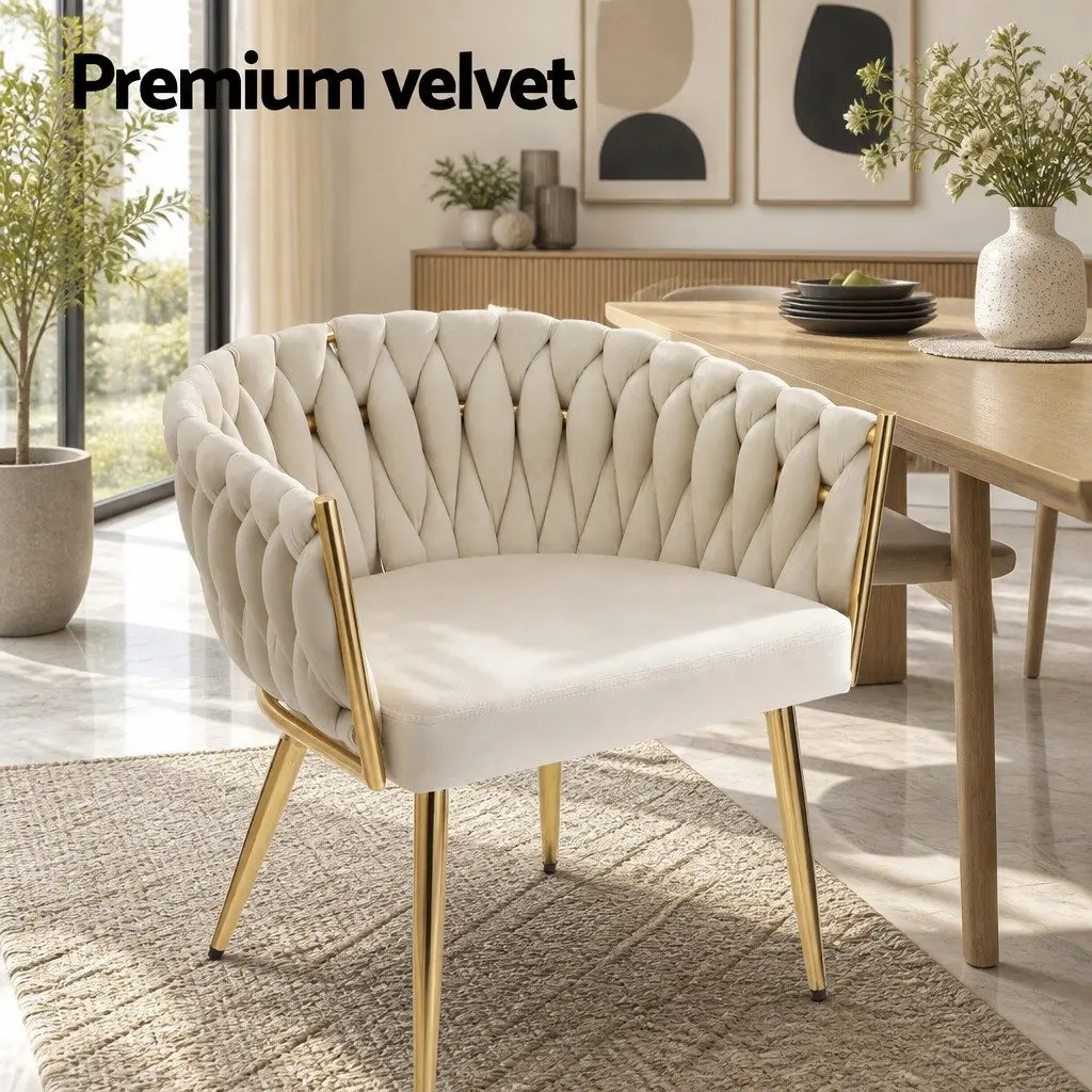 Dining Chairs Velvet Comfort Set of 4 Beige Kitchen Lounge Seat