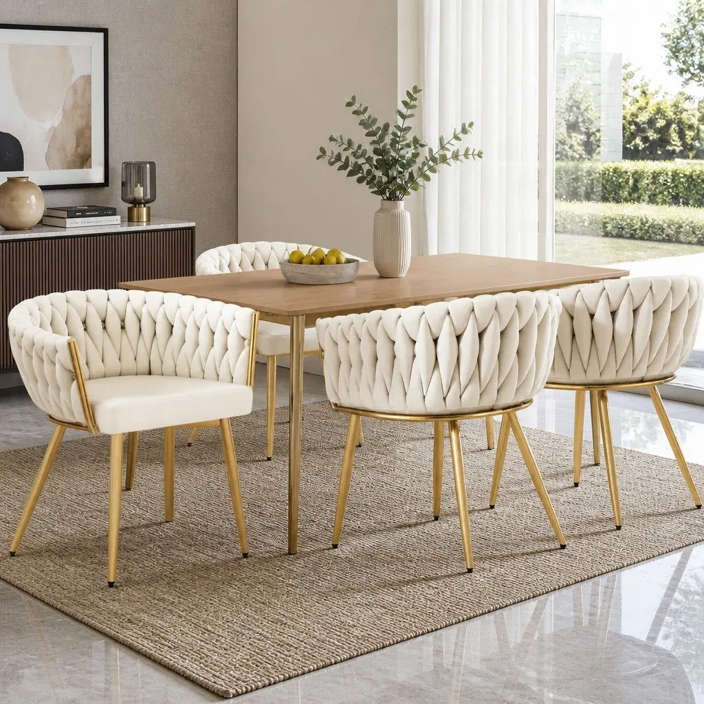 Dining Chairs Velvet Comfort Set of 4 Beige Kitchen Lounge Seat