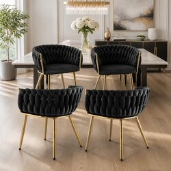 Black Velvet Dining Chairs Set of 4 with Steel Frame