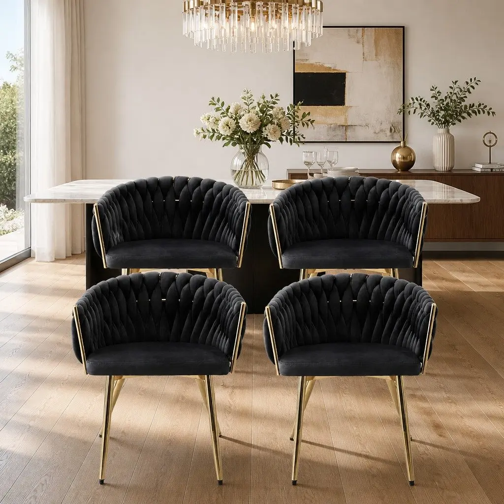 Dining Chairs Set of 4 Velvet Armchair Black Kitchen Lounge Furniture