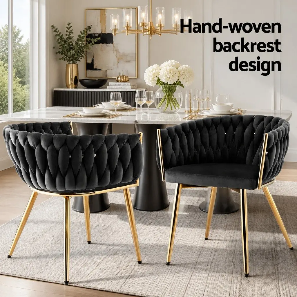 Dining Chairs Set of 4 Velvet Armchair Black Kitchen Lounge Furniture