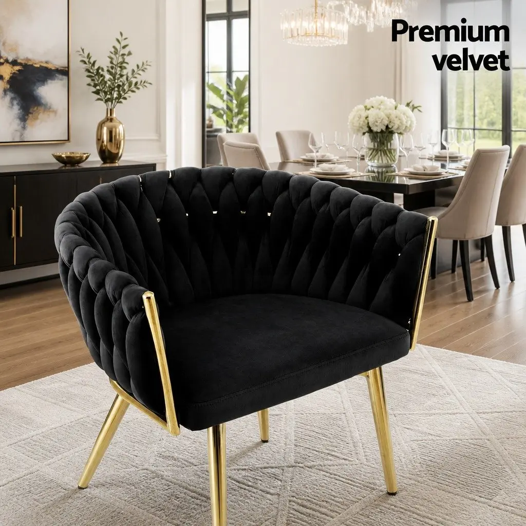 Dining Chairs Set of 4 Velvet Armchair Black Kitchen Lounge Furniture