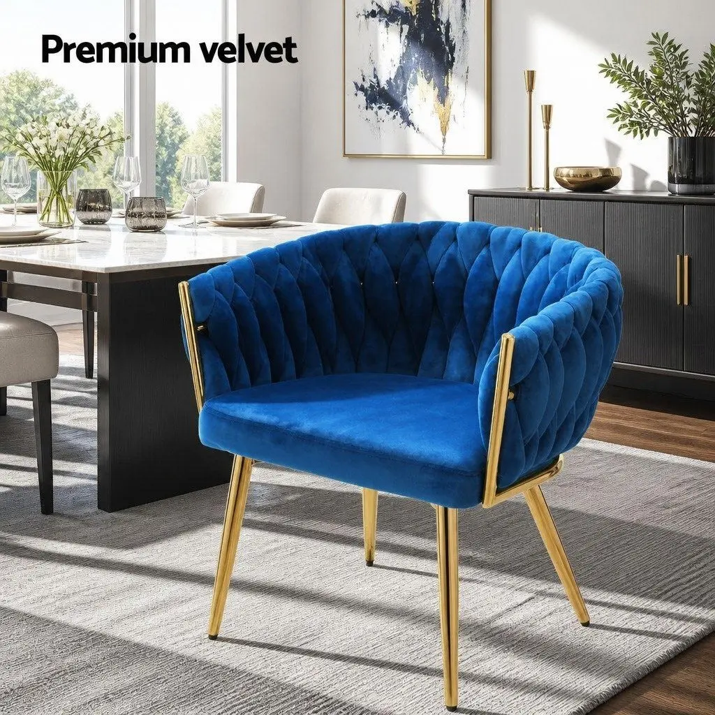 Dining Chairs Hand-Woven Backrest Plush Velvet Blue Set of 2