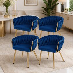 4-Piece Blue Velvet Dining Chair Set with Solid Frame