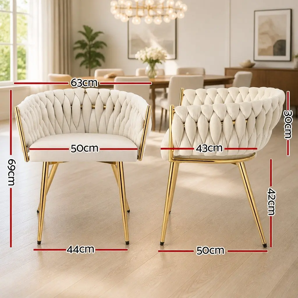 Dining Chair Velvet Cushioned Backrest Beige