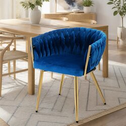 Dining Armchair with Hand-Woven Backrest and Velvet Upholstery