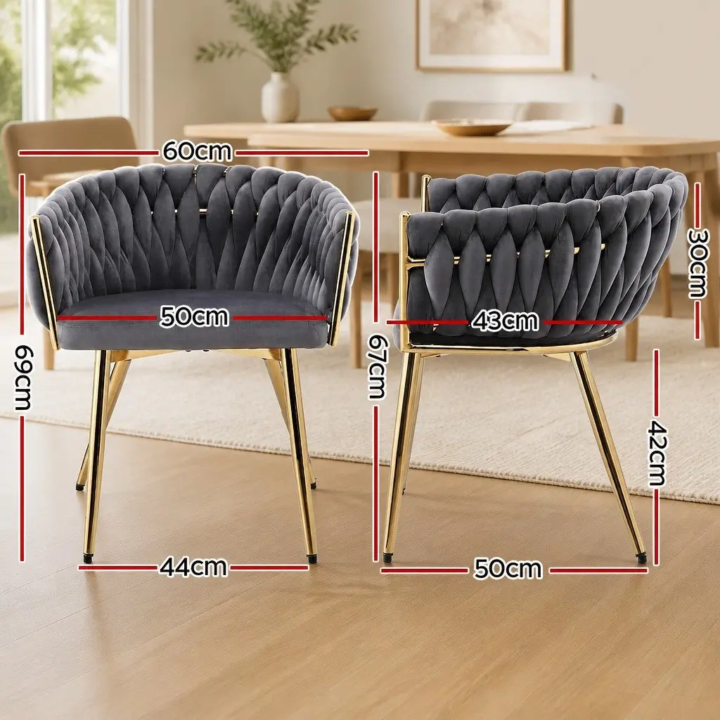 Dining Chair Velvet Upholstered Cushioned Back Support Armchair Grey