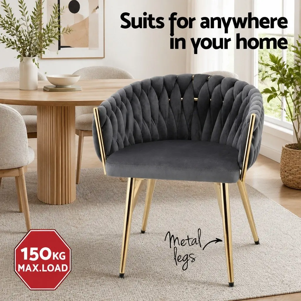 Dining Chair Velvet Upholstered Cushioned Back Support Armchair Grey