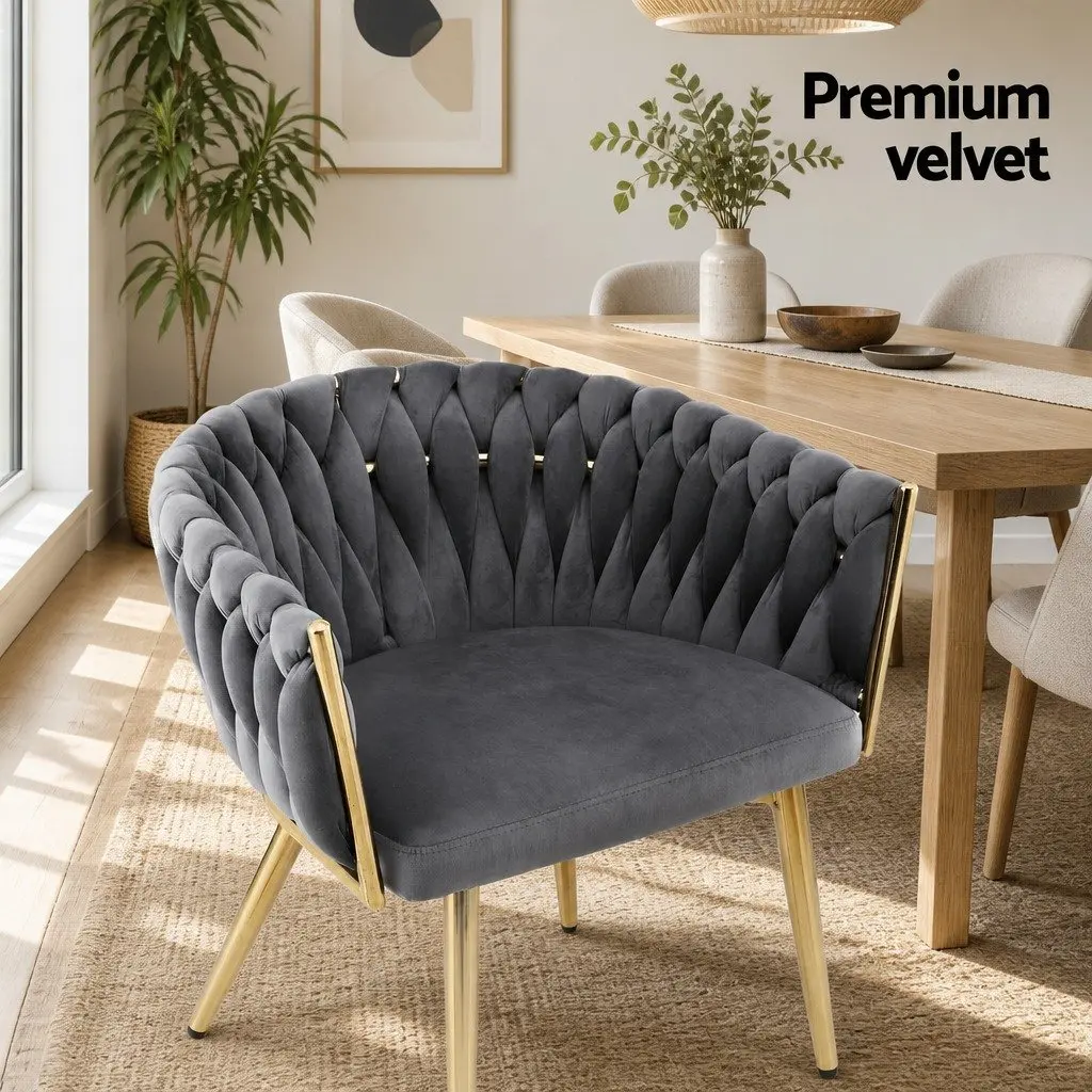Dining Chair Velvet Upholstered Cushioned Back Support Armchair Grey