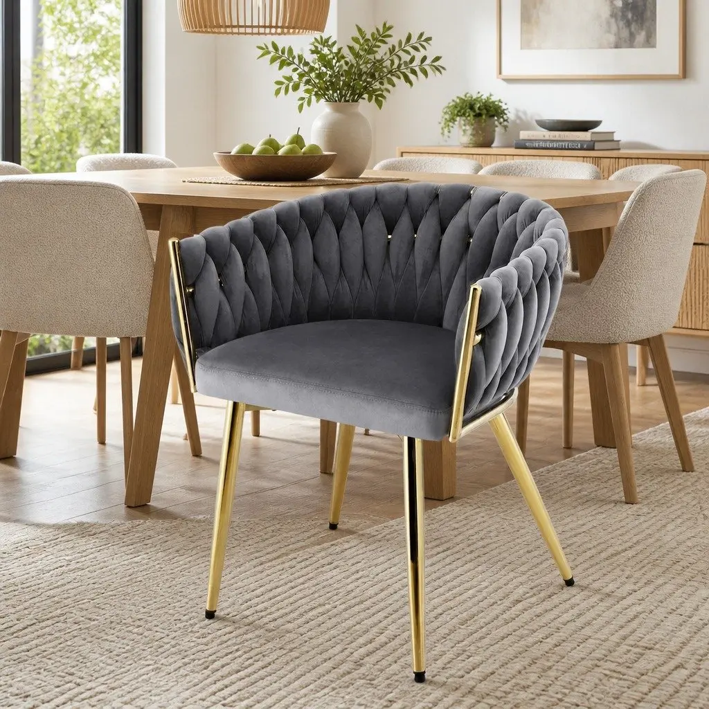 Dining Chair Velvet Upholstered Cushioned Back Support Armchair Grey