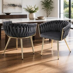 Grey Velvet Armchairs Set of 2 with Steel Legs