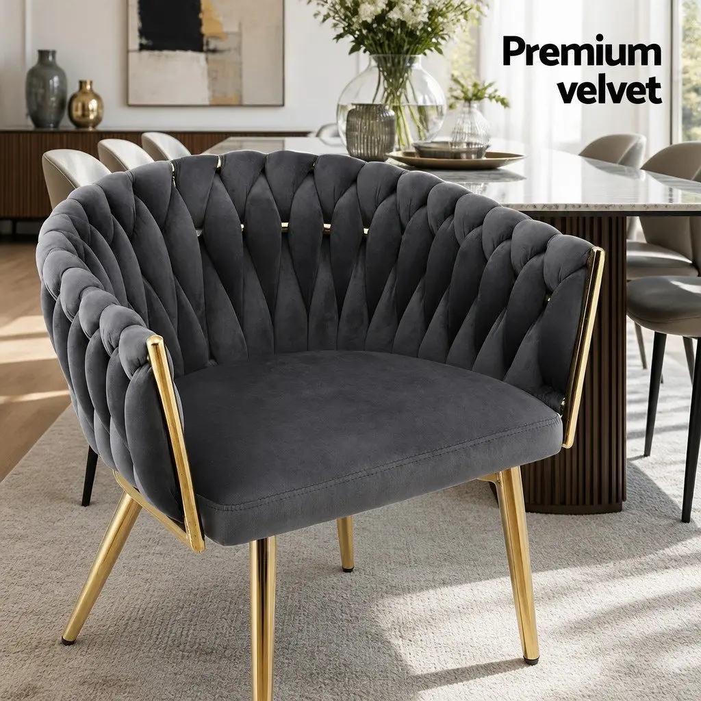 Dining Chairs Velvet Cushioned Back Support Armchair Steel Legs 2 Piece Grey