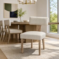 4 Dining Chairs in Beige Linen with Wooden Frame
