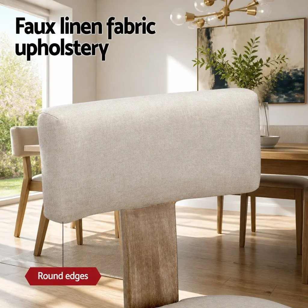 Dining Chairs Set of 4 Beige Linen Fabric Wooden Frame Kitchen Furniture
