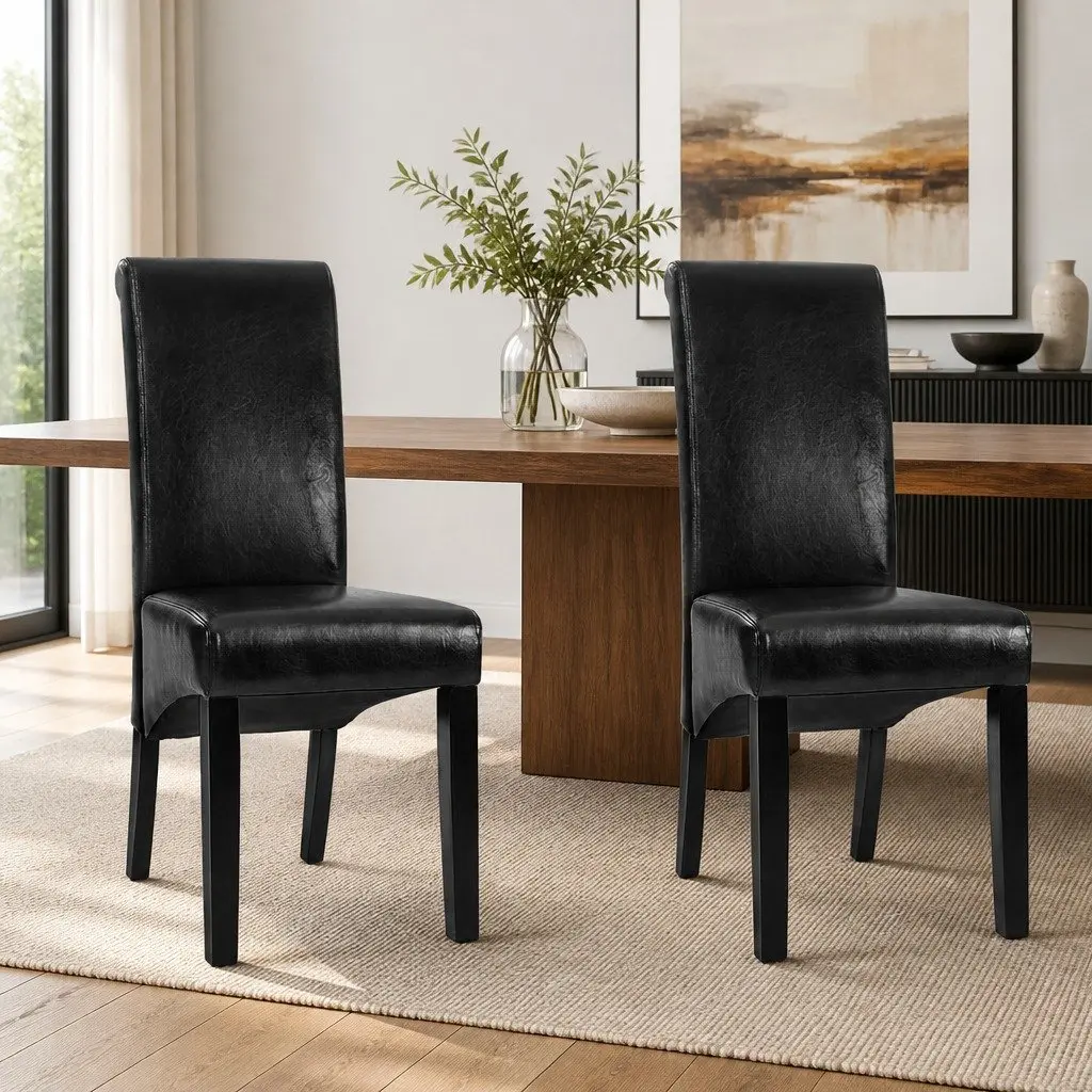 Dining Chairs Set of 2 Parsons Style Upholstered Seating Black Furniture