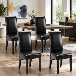 Modern Black Dining Chairs Set of 2 with PU Leather