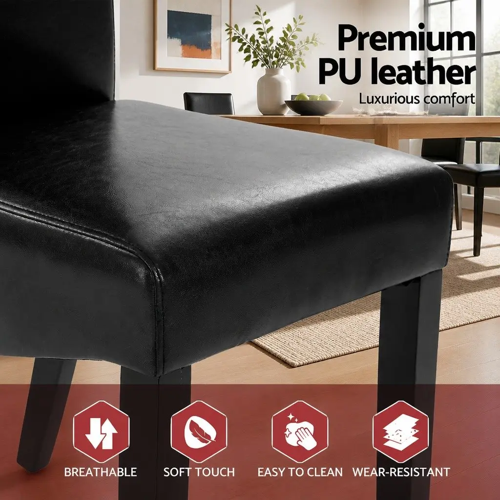 Dining Chairs Comfort PU Leather Set of 2 Black