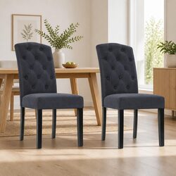 Linen Parsons Dining Chairs Set of 2 in Dark Grey