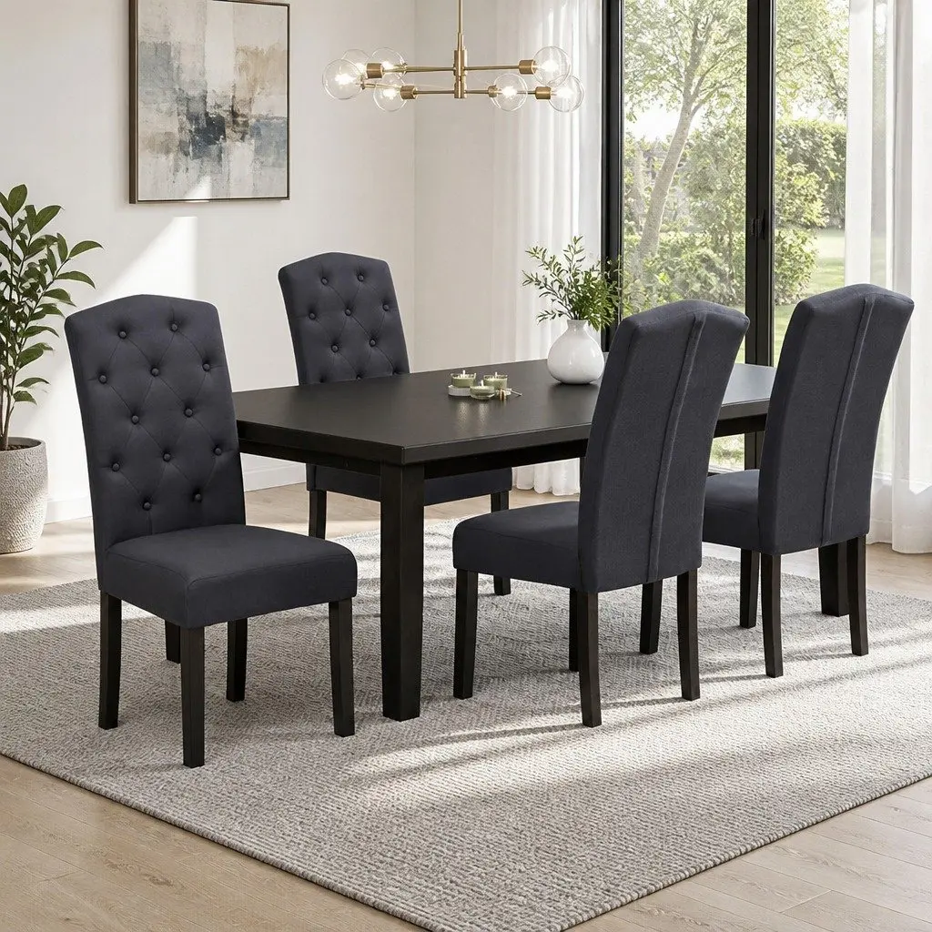 Dining Chairs Set of 4 Grey Linen Parsons Kitchen Furniture Tufted Design