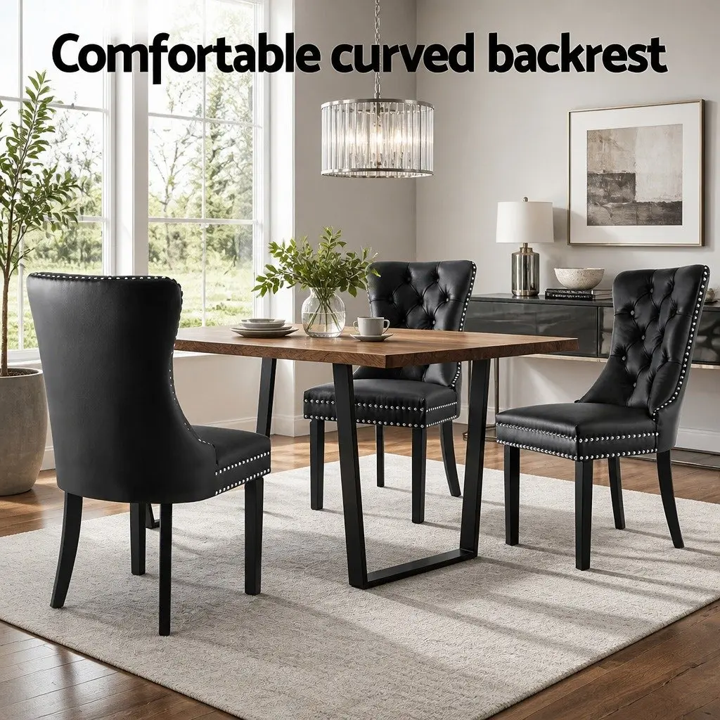 Dining Chairs Set of 4 Black PU Leather Button Tufted Kitchen Seating Furniture