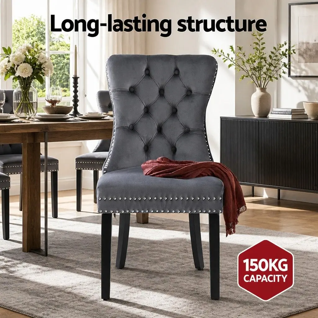 Dining Chairs Set of 4 Grey Velvet Button Tufted Kitchen Seat Furniture