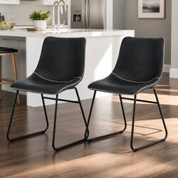 Set of 2 Black Retro Dining Chairs with Metal Legs
