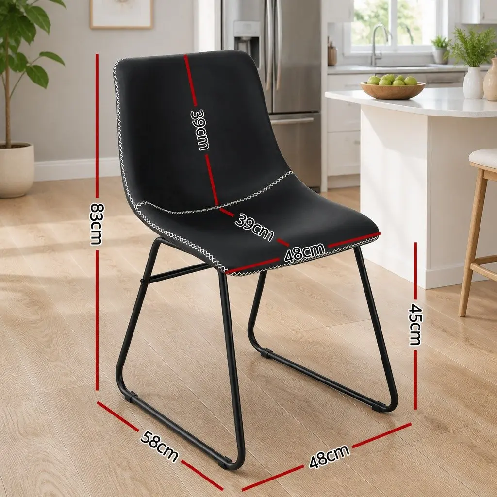Dining Chairs Black Retro Kitchen Lounge Accent Seats Curved Backrest Padded x2