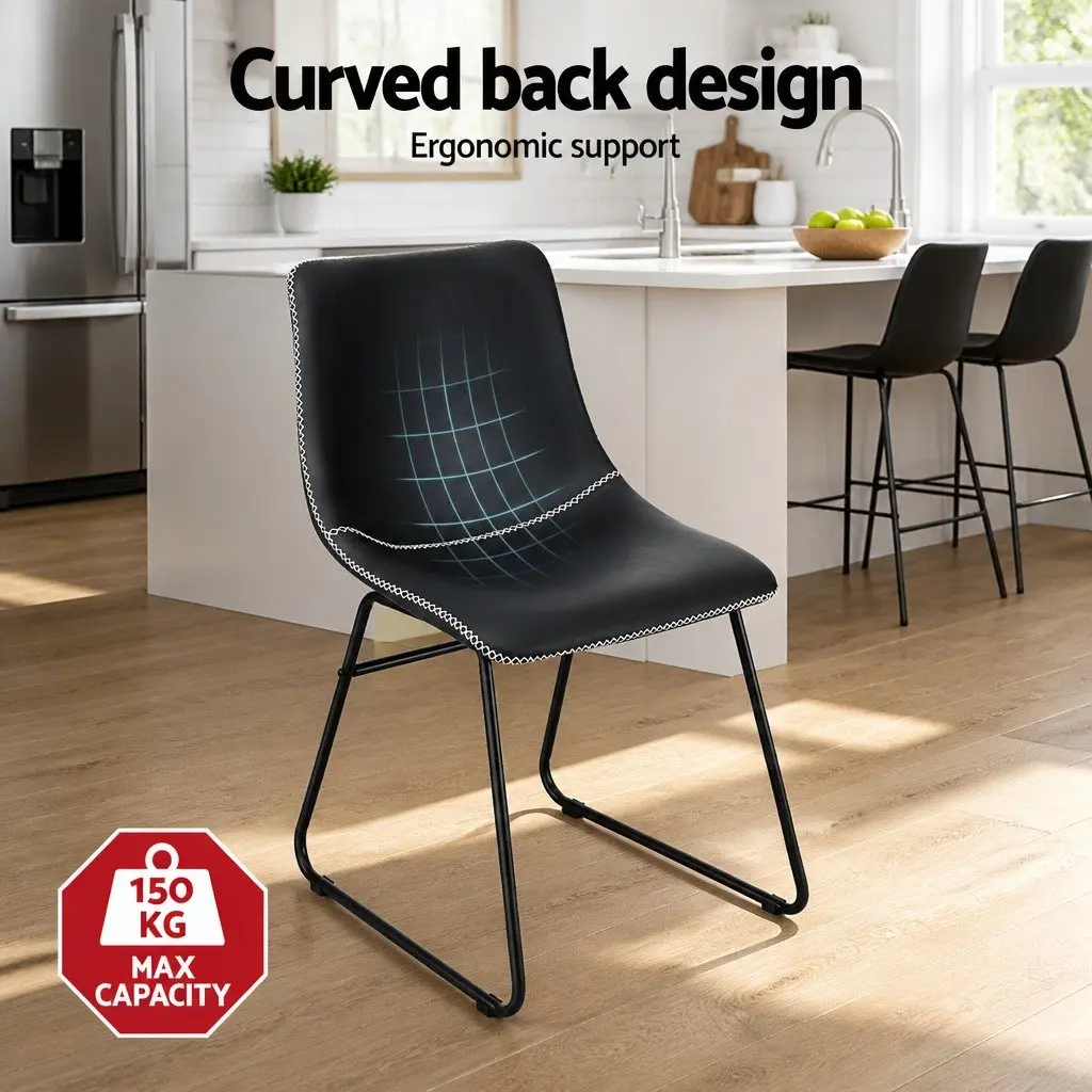 Dining Chairs Black Retro Kitchen Lounge Accent Seats Curved Backrest Padded x2