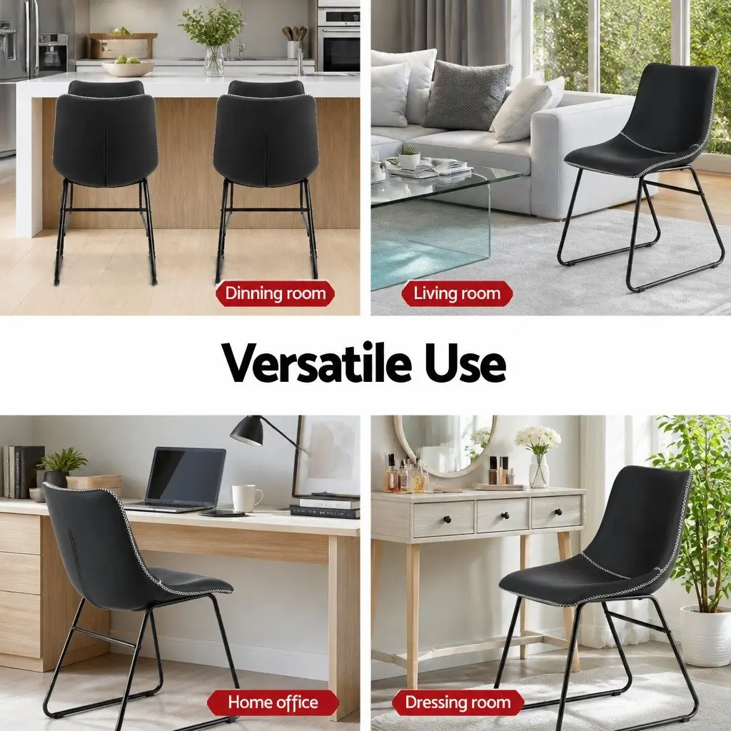 Dining Chairs Black Retro Kitchen Lounge Accent Seats Curved Backrest Padded x2