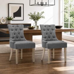 French Provincial Dining Chairs: Set of 2 in Linen